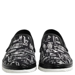 Black Slip On Printed Men Loafers Shoes