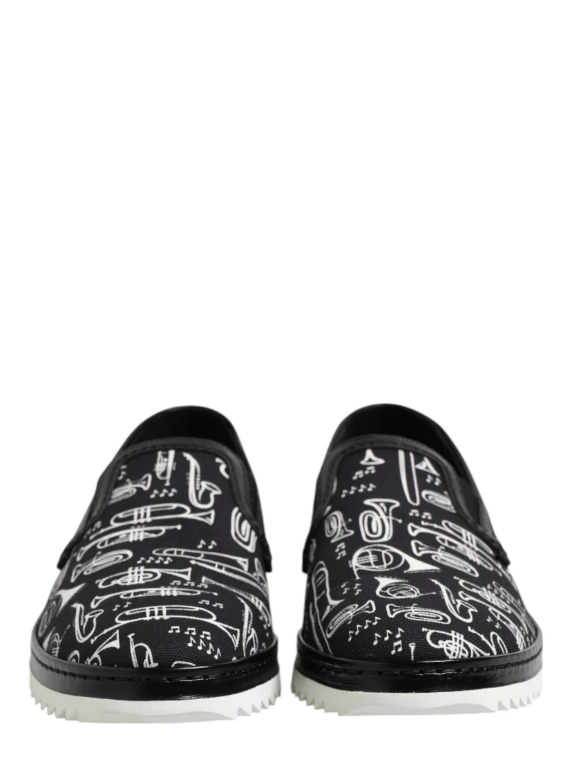 Black Slip On Printed Men Loafers Shoes