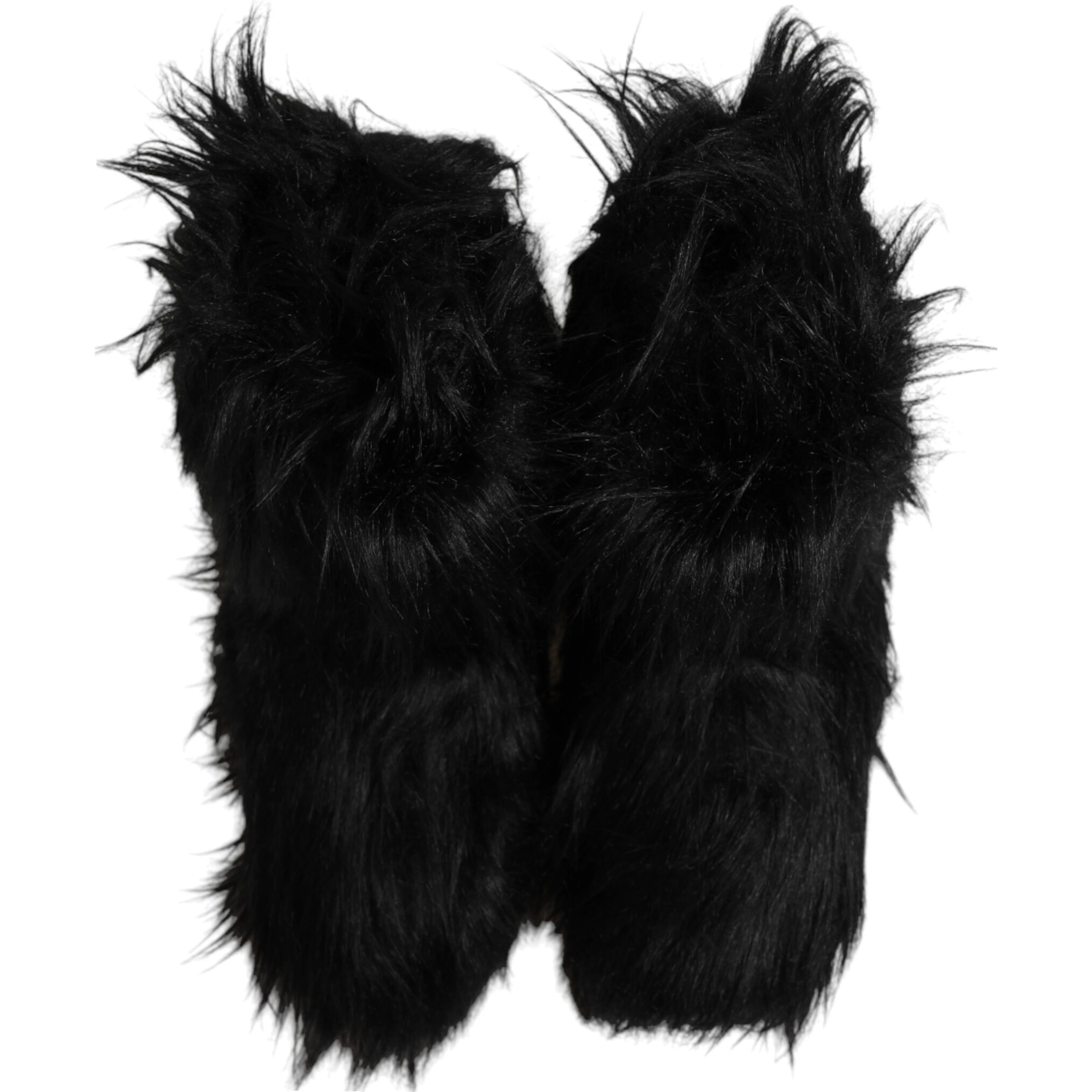 Black Faux Fur Mid Calf Boots Shoes