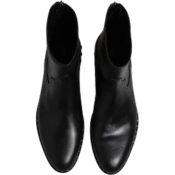 Black Leather Logo Ankle Boots Studded Shoes