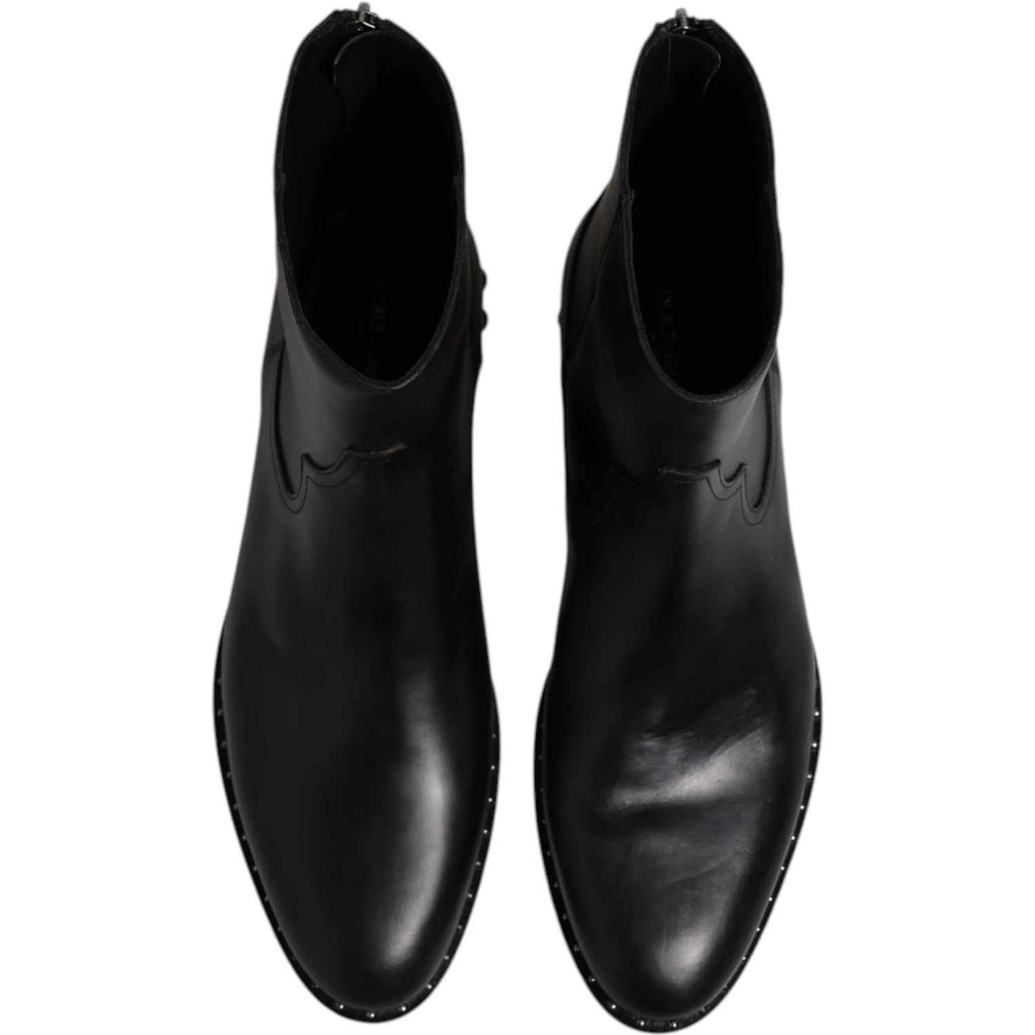 Black Leather Logo Ankle Boots Studded Shoes
