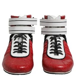 Red Quilted Leather Lace Up Sneakers Shoes