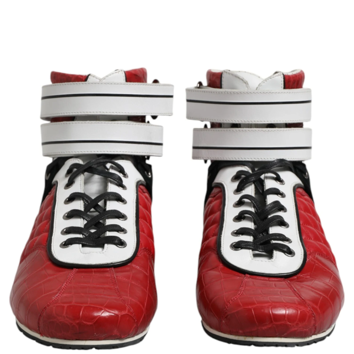 Red Quilted Leather Lace Up Sneakers Shoes