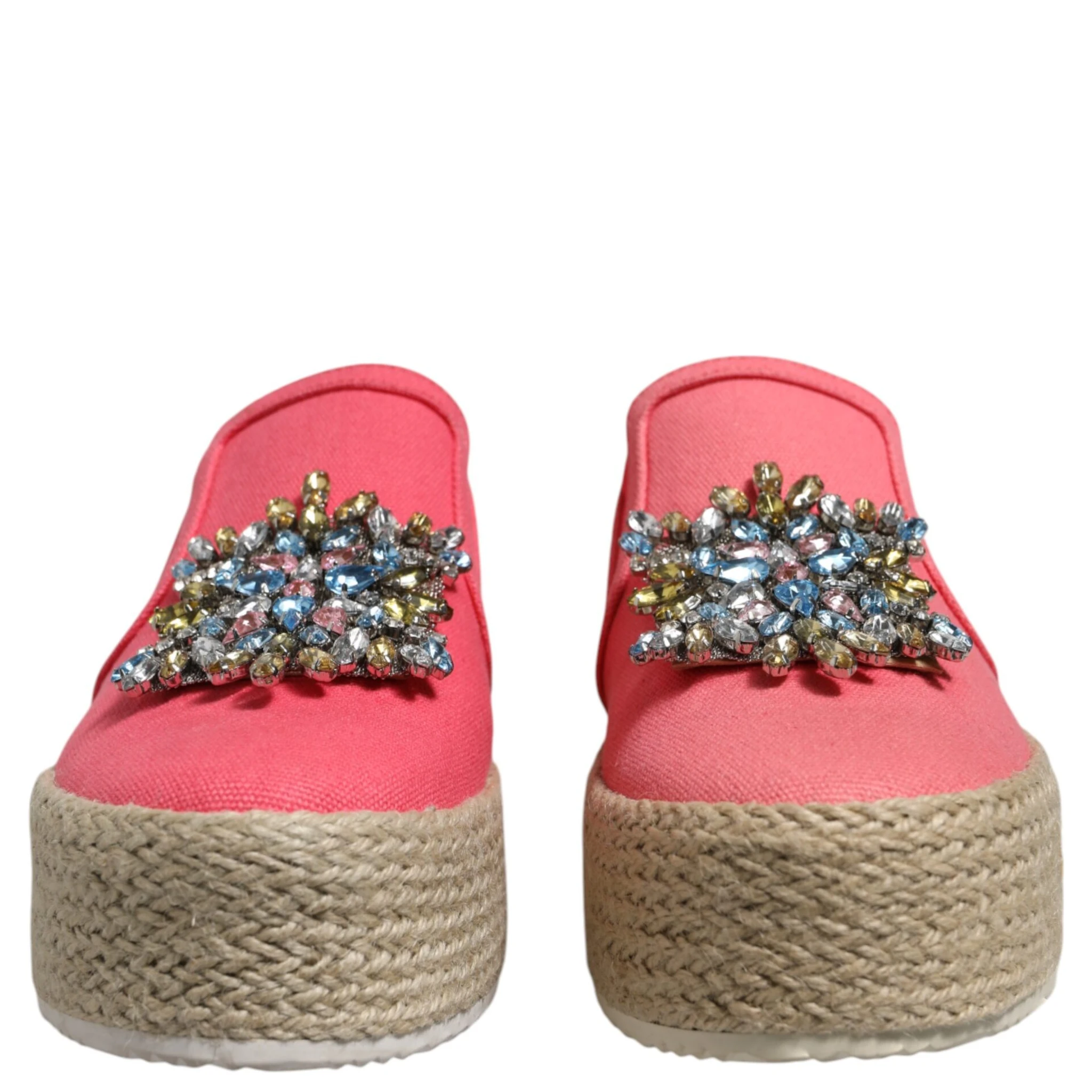 Pink Canvas Crystal Embellished Slip On Shoes