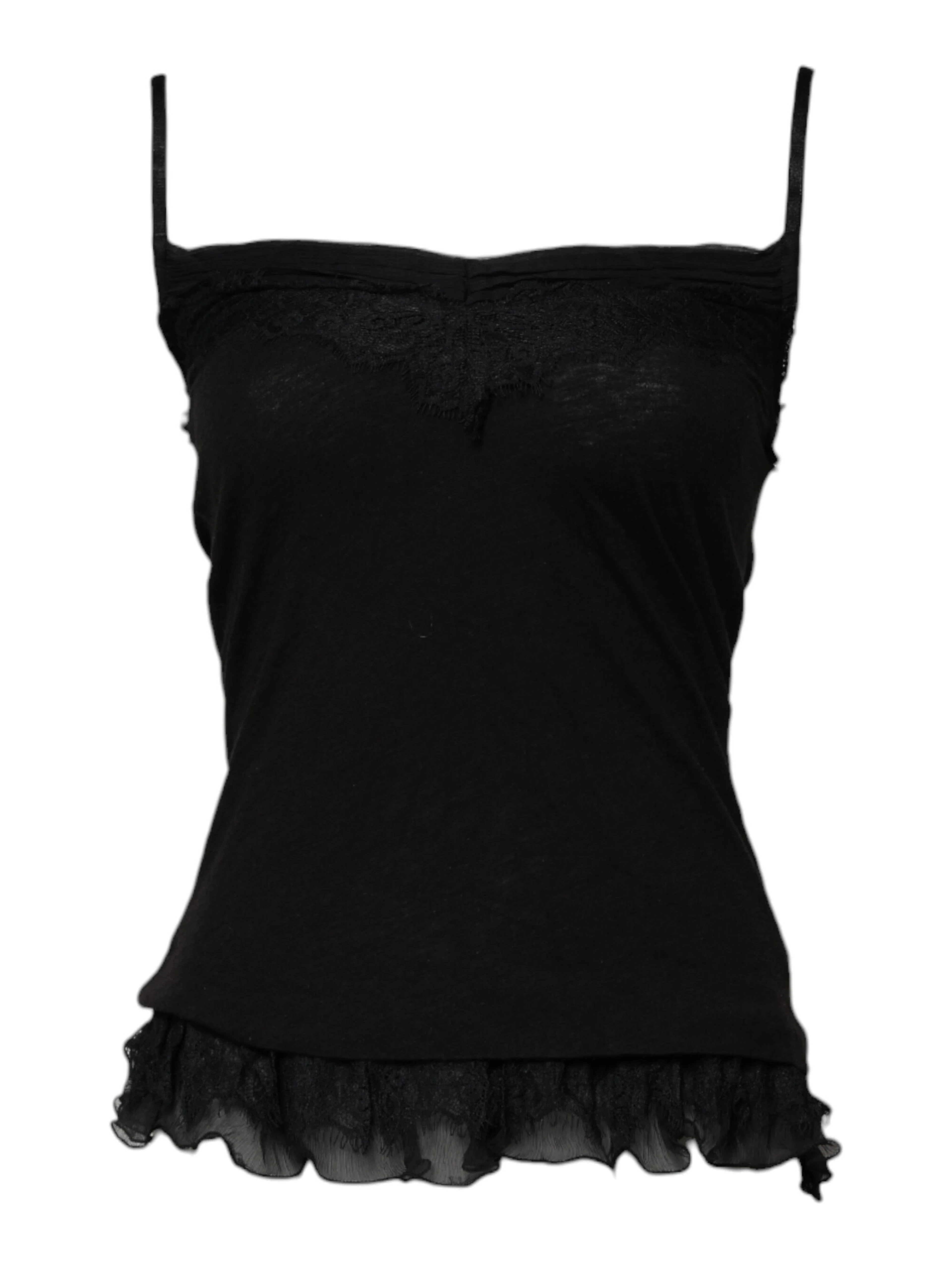 Black Wool Sleeveless Square Neck Tank Top