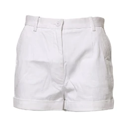 White Cotton Mid Waist Women Bermuda Shorts