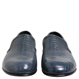 Blue Exotic Leather Slip On Loafers Men Dress Shoes