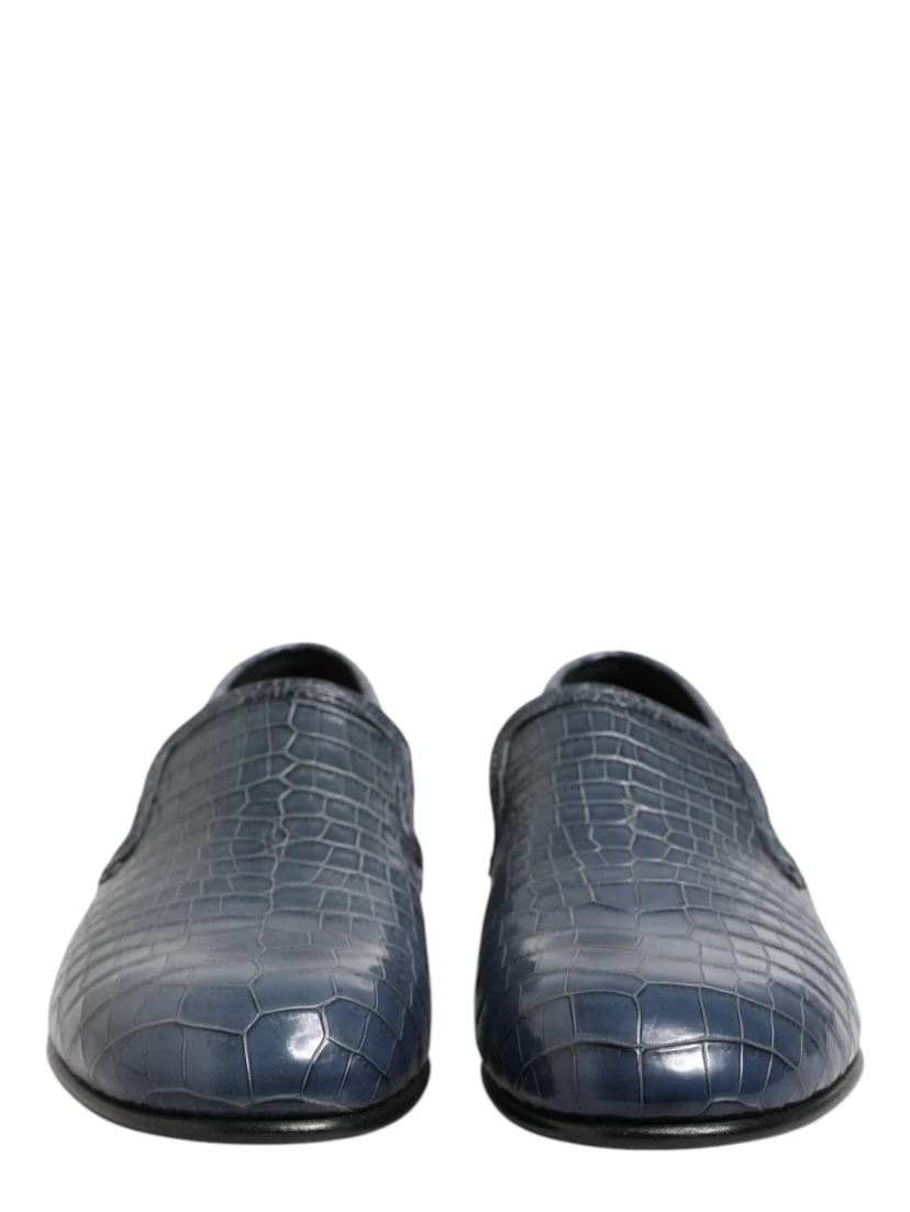 Blue Exotic Leather Slip On Loafers Men Dress Shoes