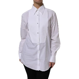 White Cotton Long Sleeves Collared Top Shirt