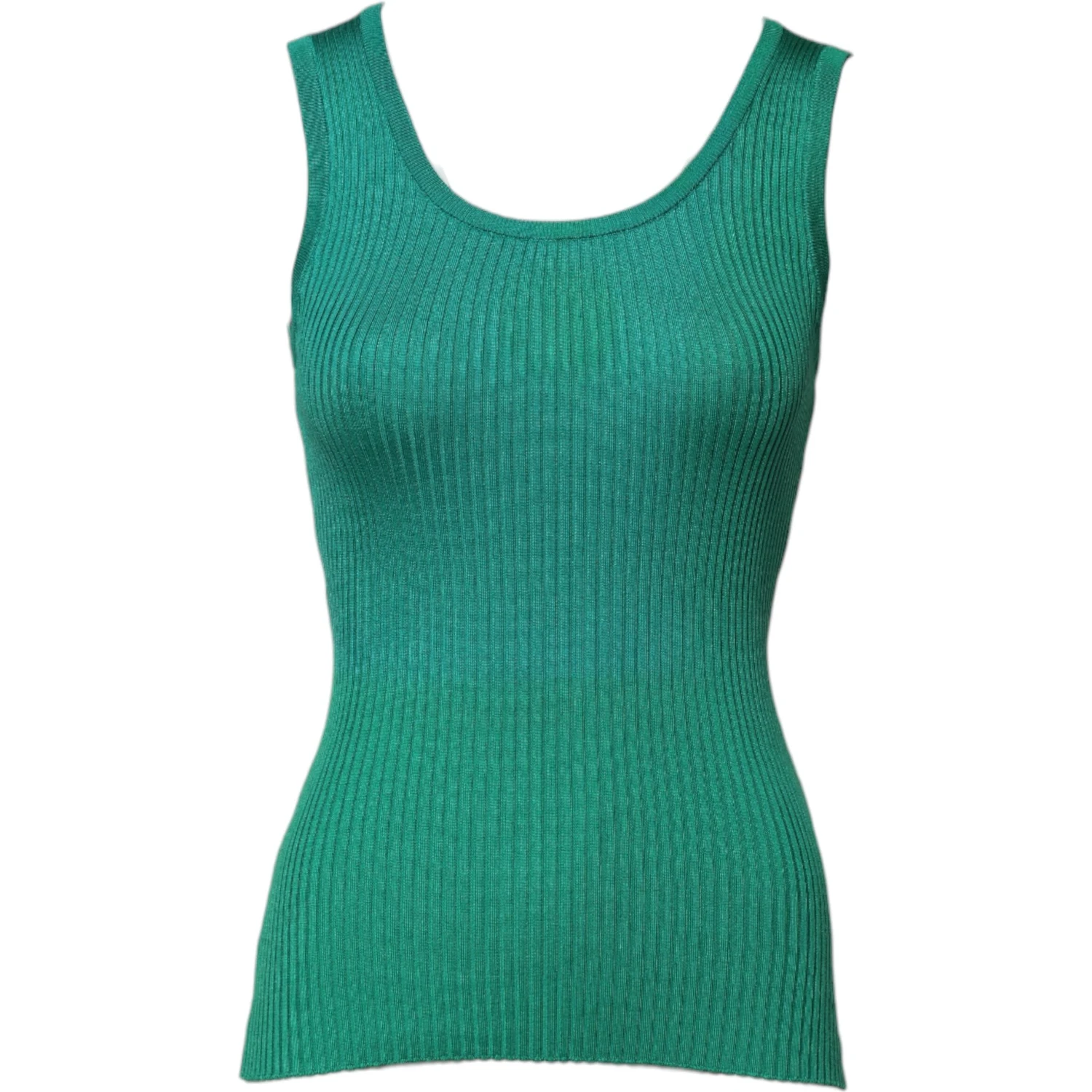Green Silk Sleeveless Round Neck Tank Top