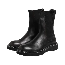 Black Leather Mid Calf Boots Flats Shoes
