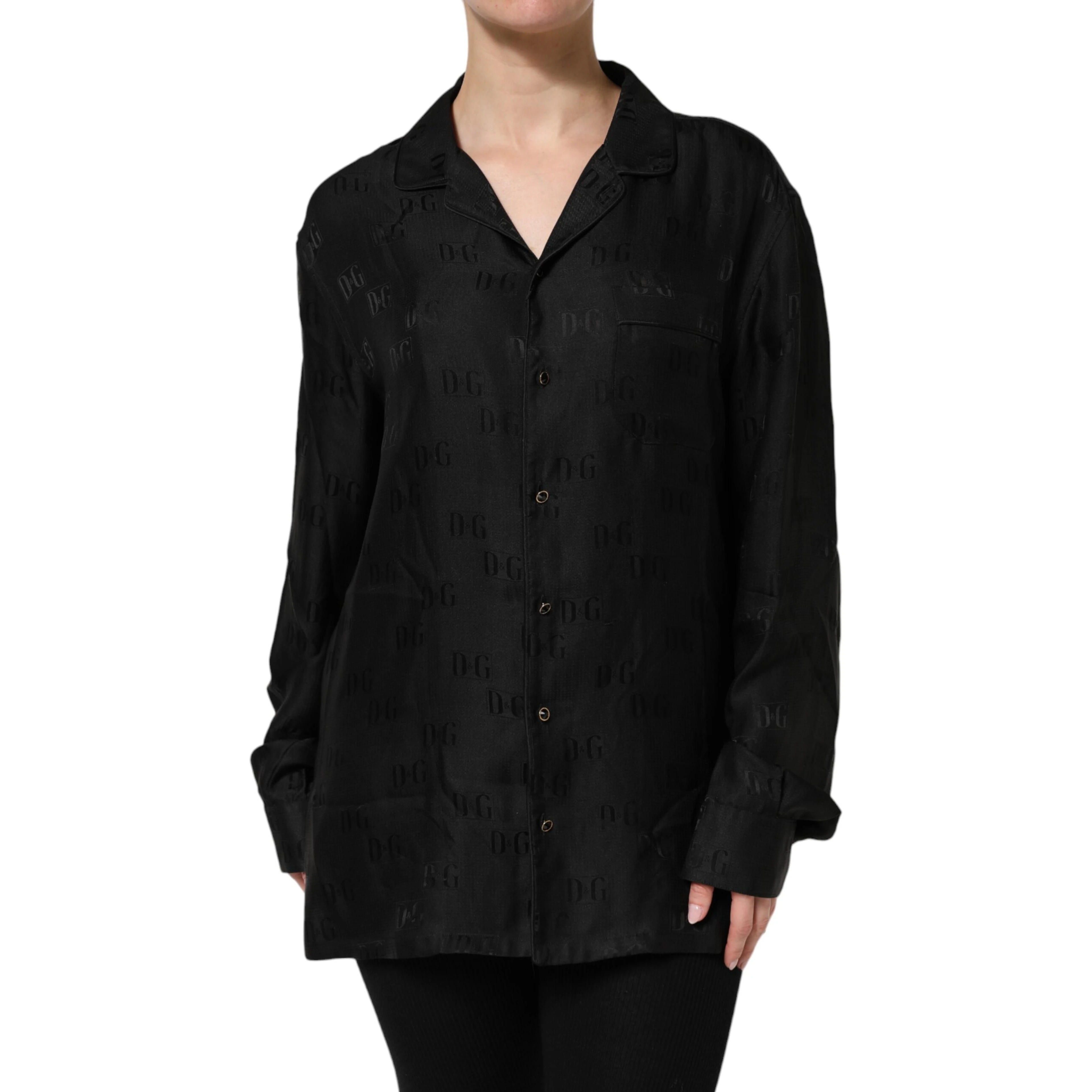 Black Silk DG Embroidery Long Sleeves Top