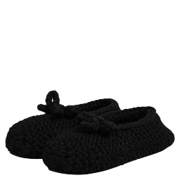 Black Wool Slip On Flats Ballerina Shoes