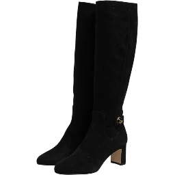 Black Suede Leather Knee High Boots Shoes
