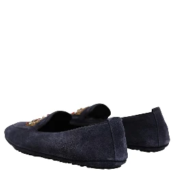 Blue Suede Crown Crystal Loafers Dress Shoes