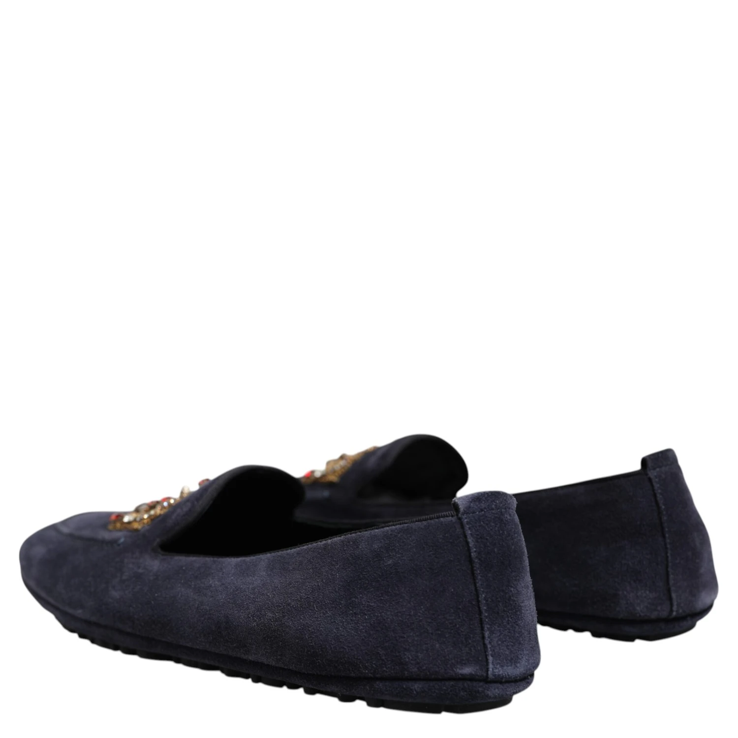 Blue Suede Crown Crystal Loafers Dress Shoes