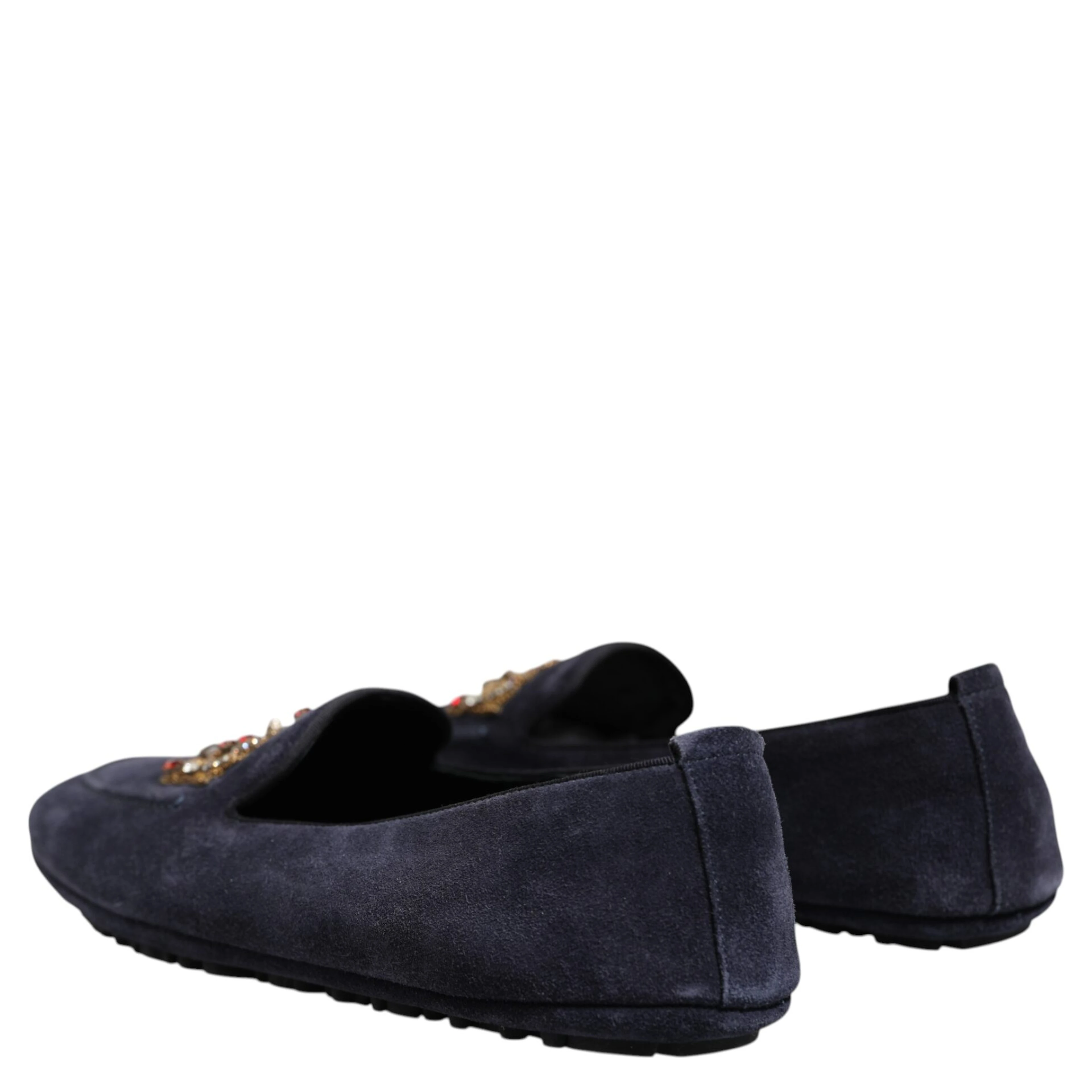 Blue Suede Crown Crystal Loafers Dress Shoes