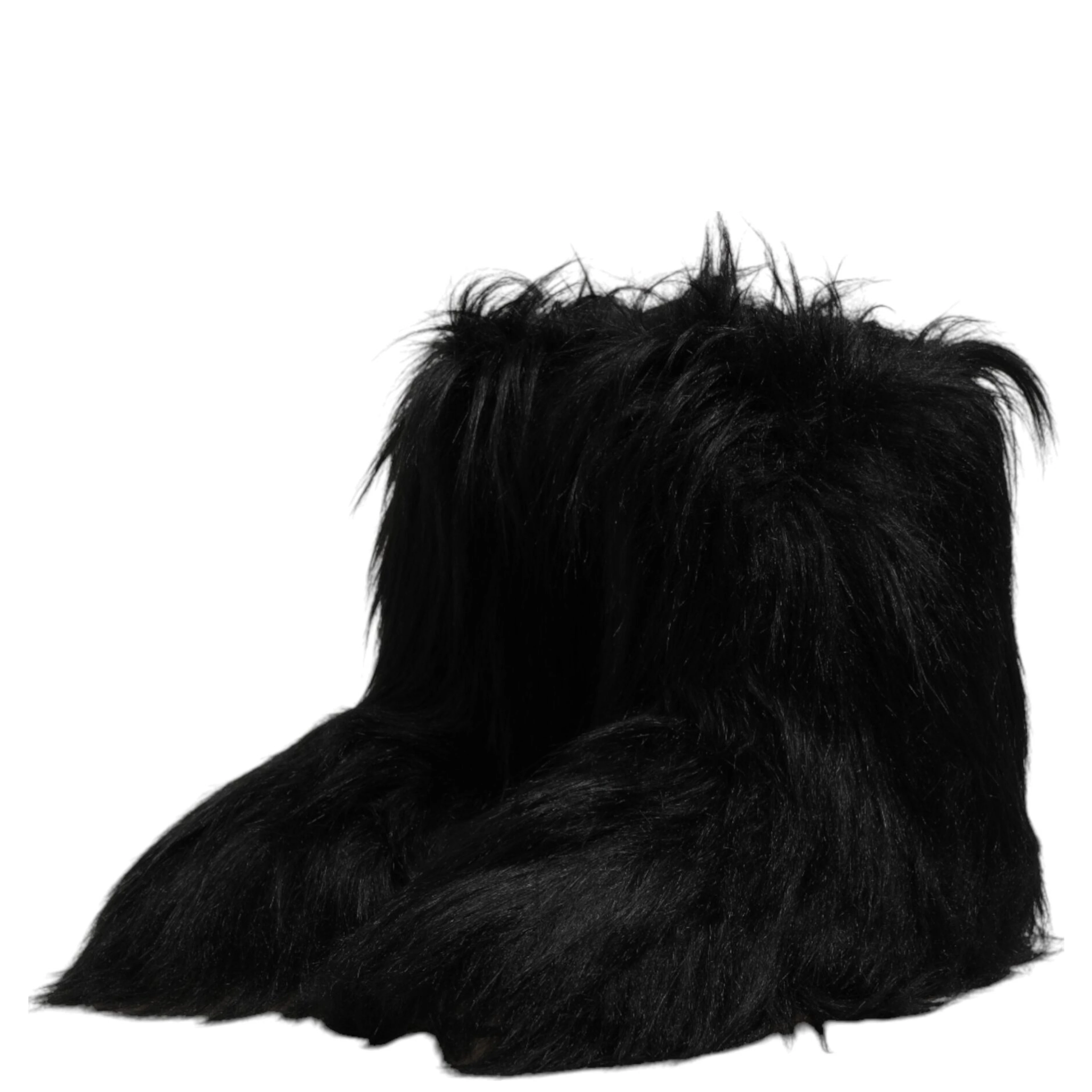 Black Faux Fur Mid Calf Boots Shoes