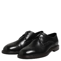 Black Leather Derby Wingtip Formal Shoes