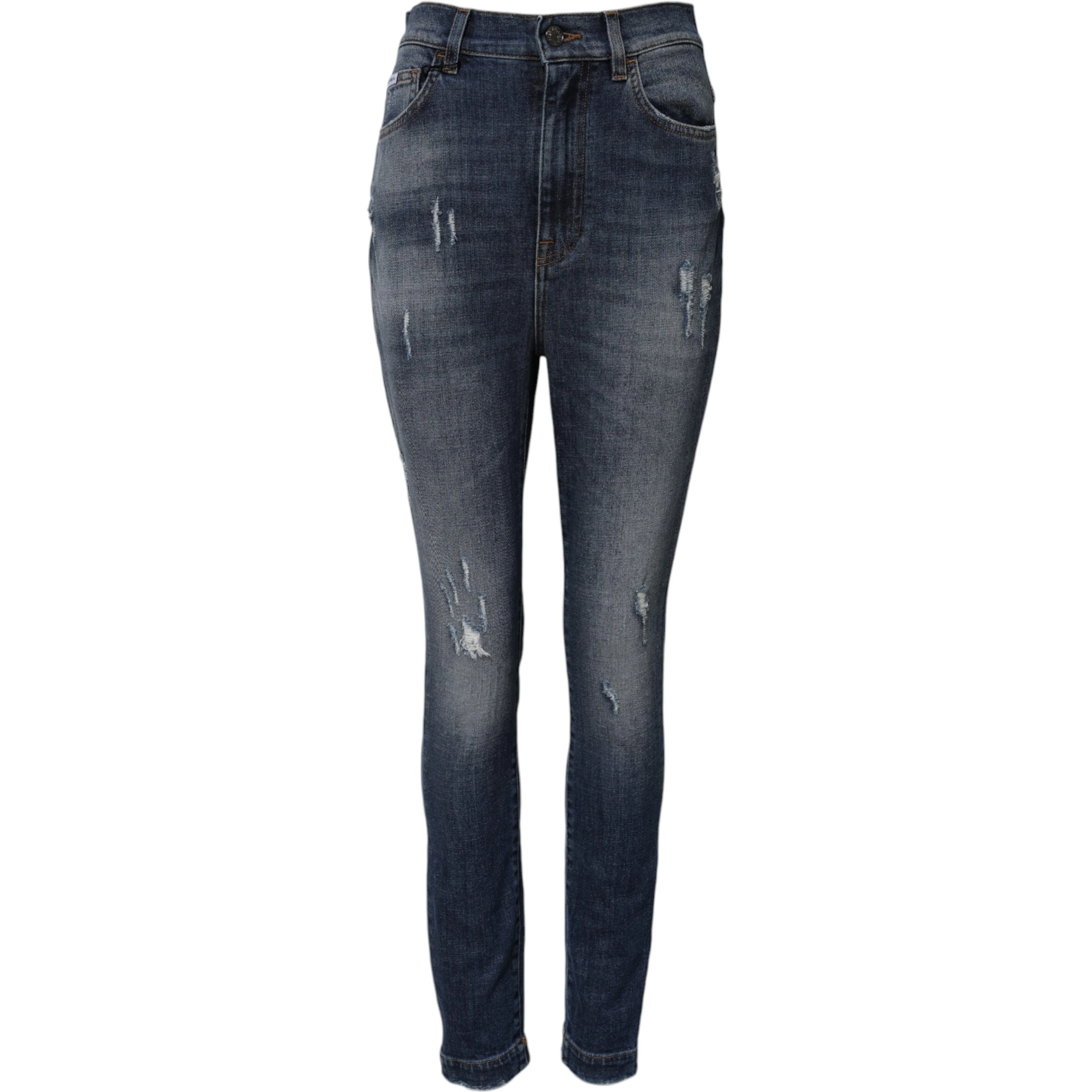 Blue Washed Cotton High Waisted Denim Jeans