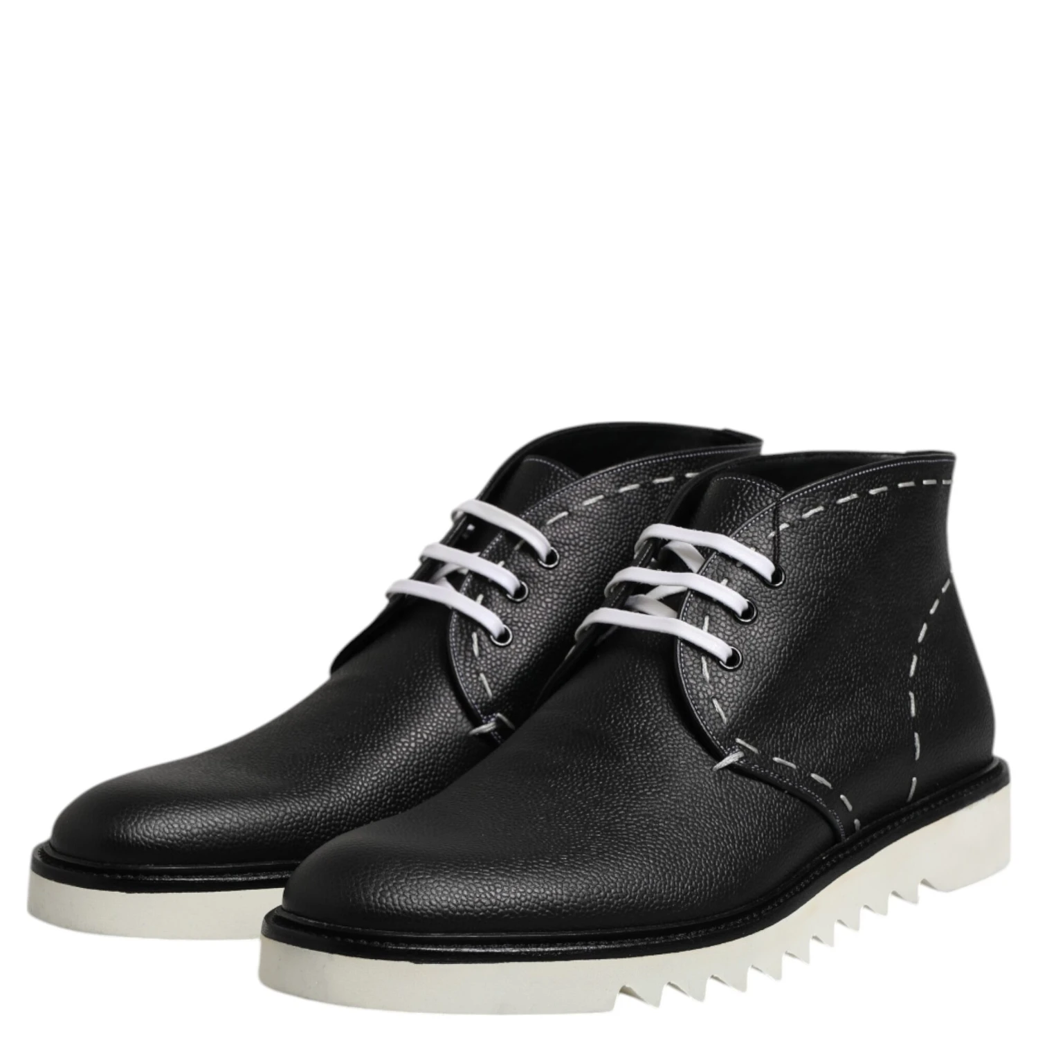 Black White Leather Ankle Boots Shoes
