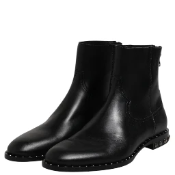 Black Leather Logo Ankle Boots Studded Shoes