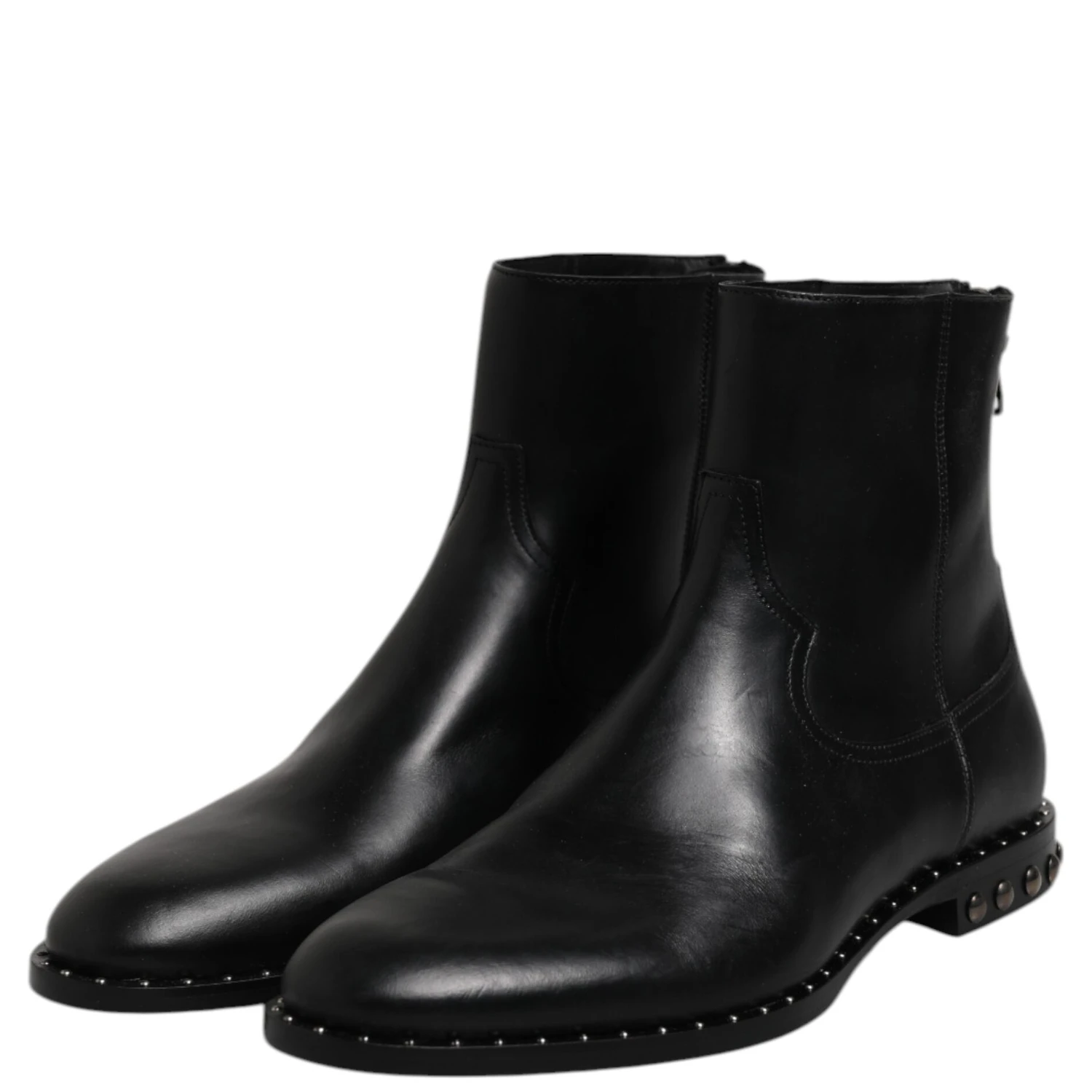 Black Leather Logo Ankle Boots Studded Shoes