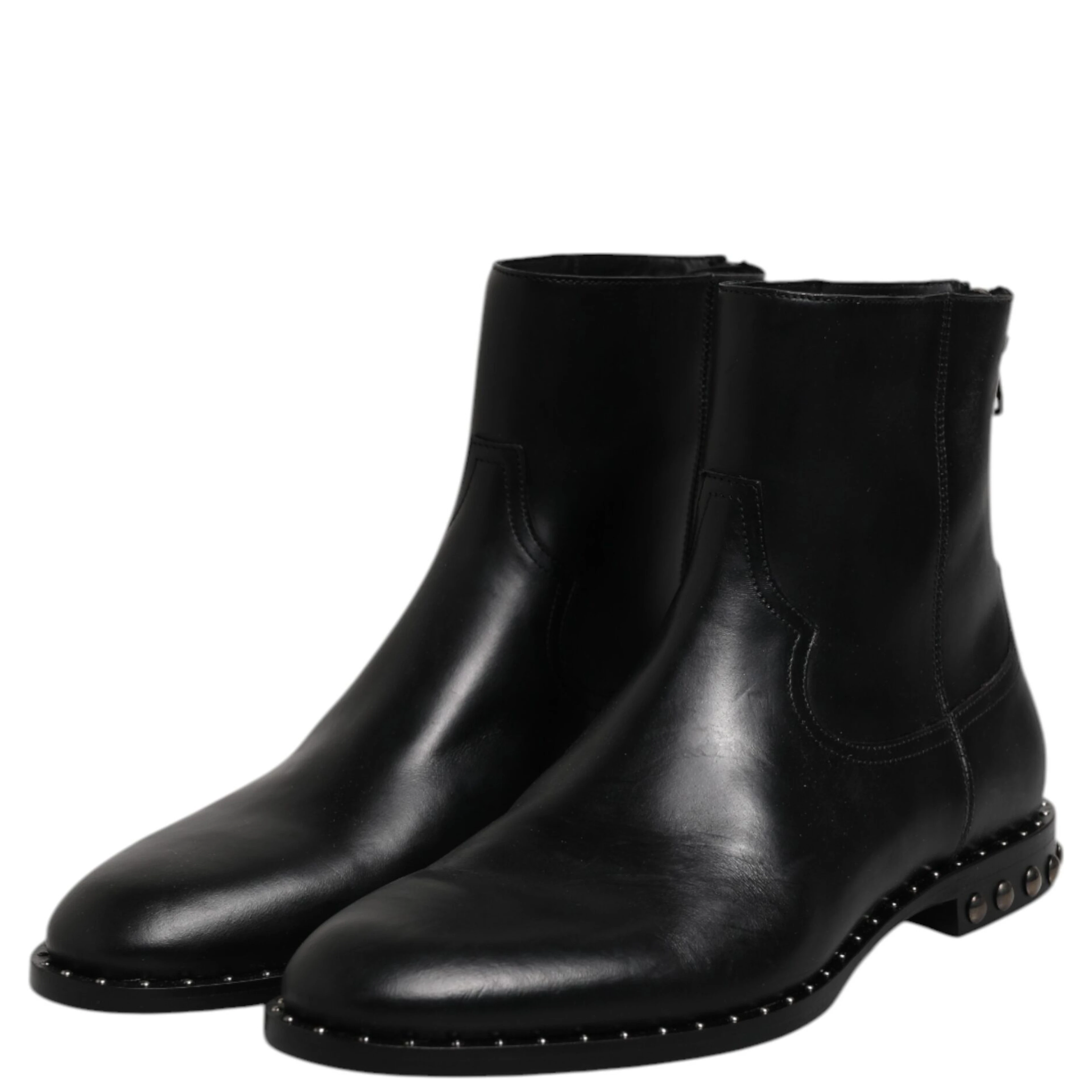 Black Leather Logo Ankle Boots Studded Shoes