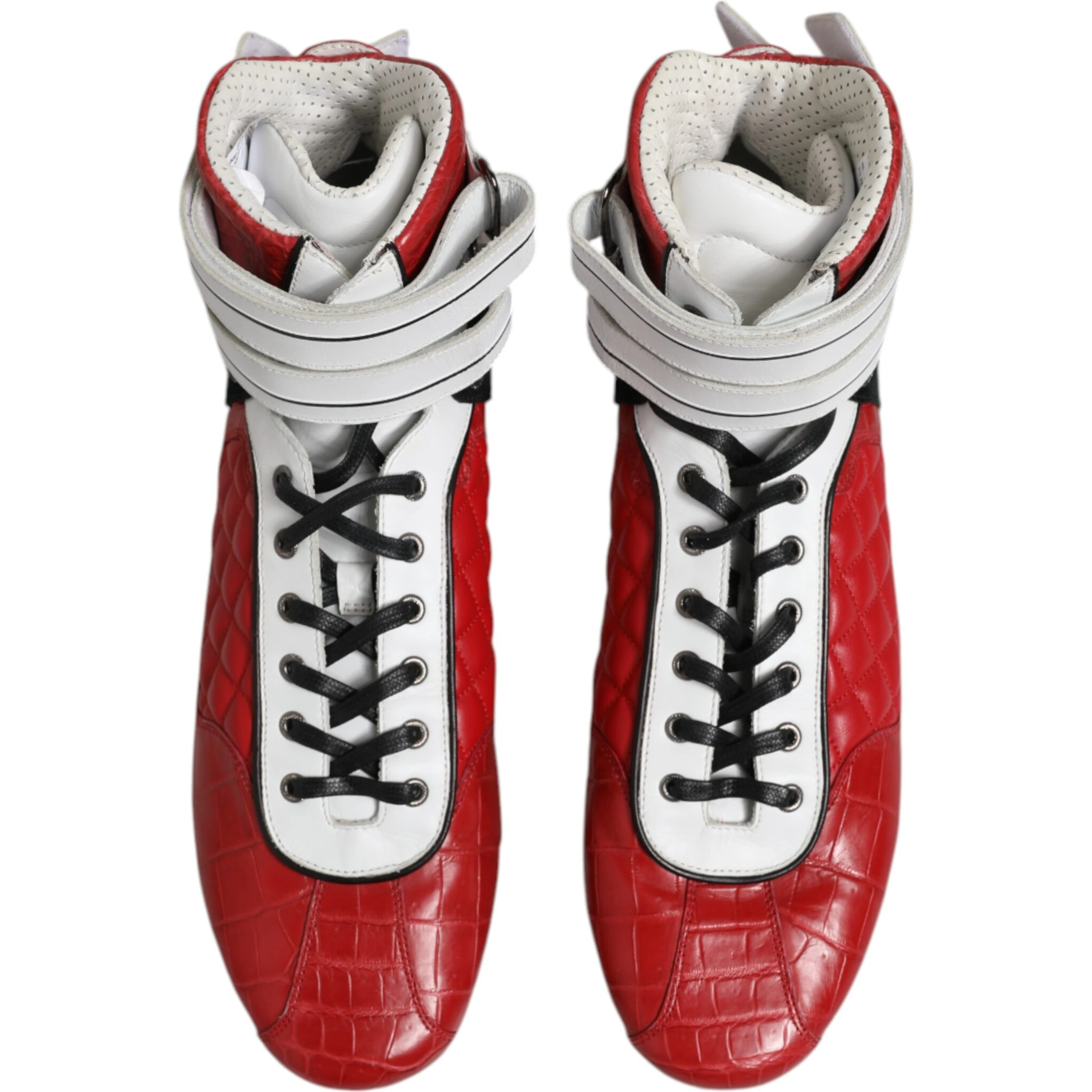 Red Quilted Leather Lace Up Sneakers Shoes