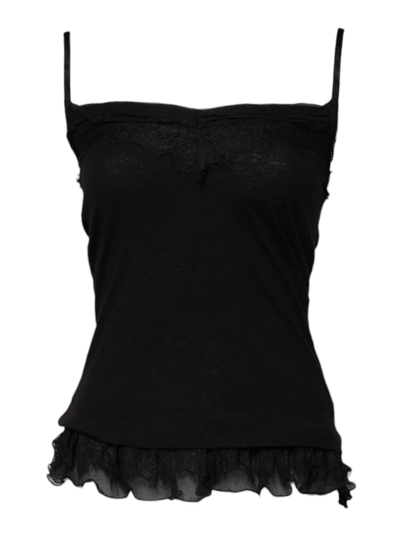 Black Wool Sleeveless Square Neck Tank Top