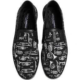 Black Slip On Printed Men Loafers Shoes