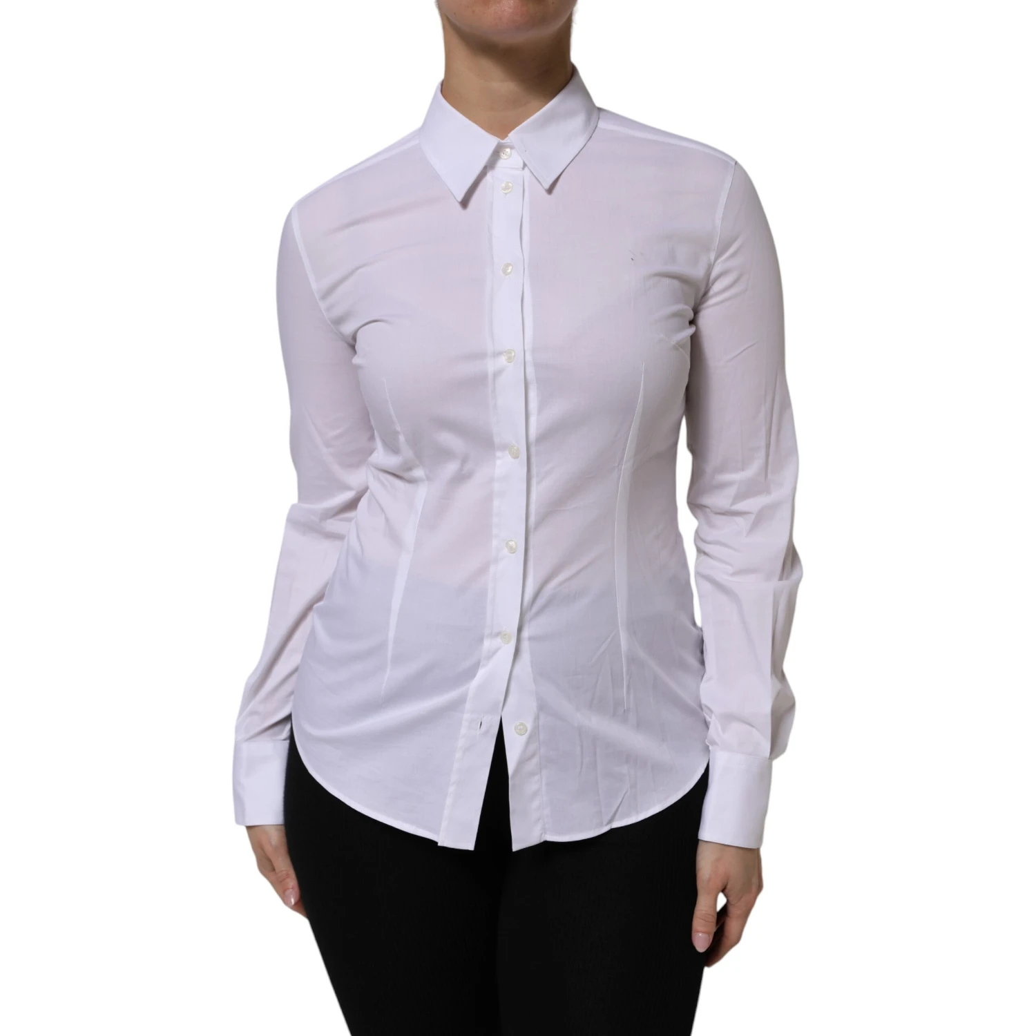 White Cotton Collared Long Sleeves Top Shirt