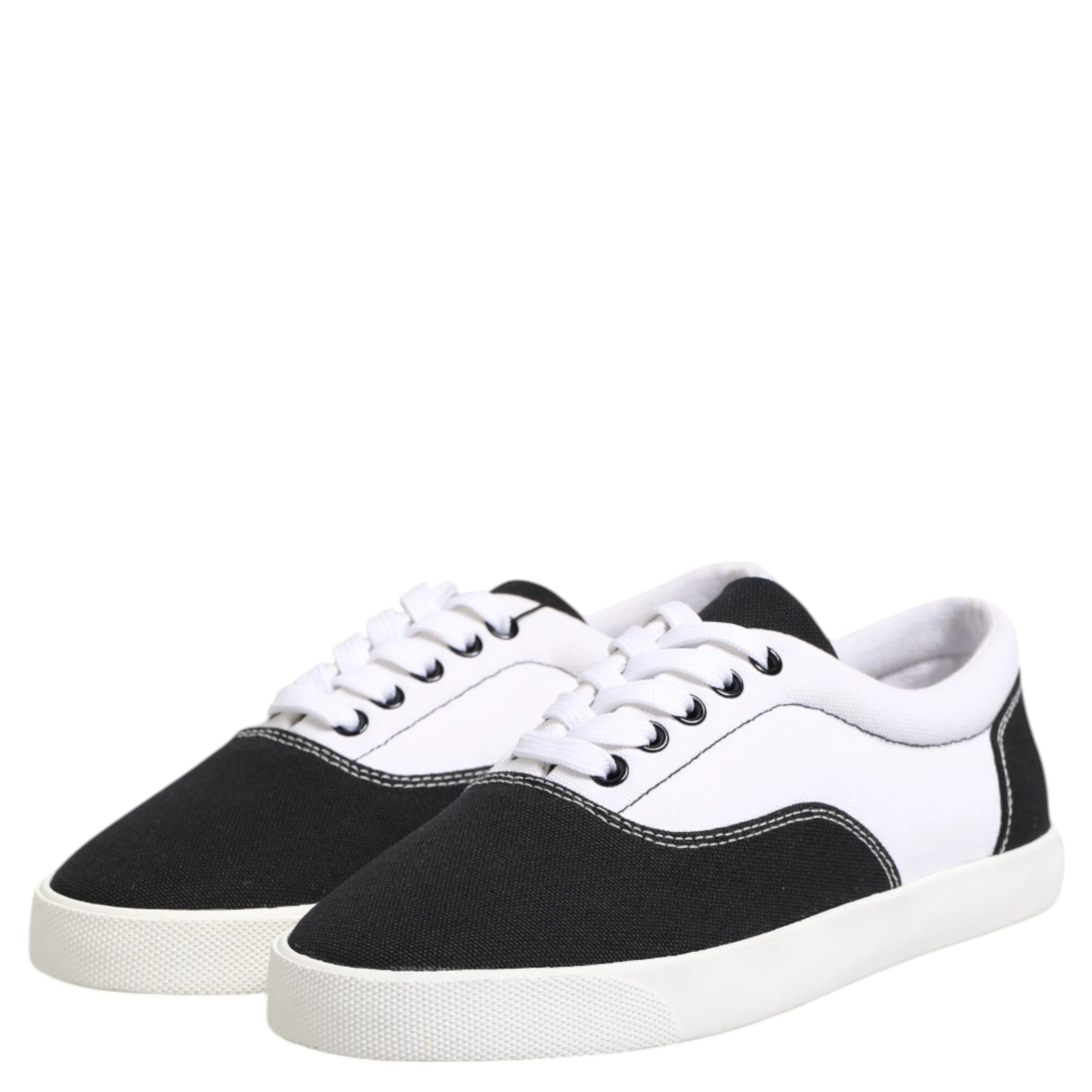 Black Cotton Canvas Lace Up Men Sneakers Shoes