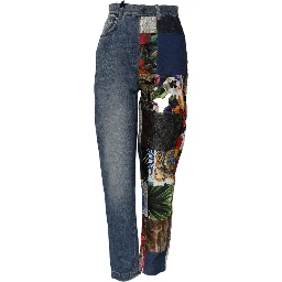 Blue AMBER Patchwork High Waist Denim Jeans