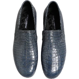 Blue Exotic Leather Slip On Loafers Men Dress Shoes