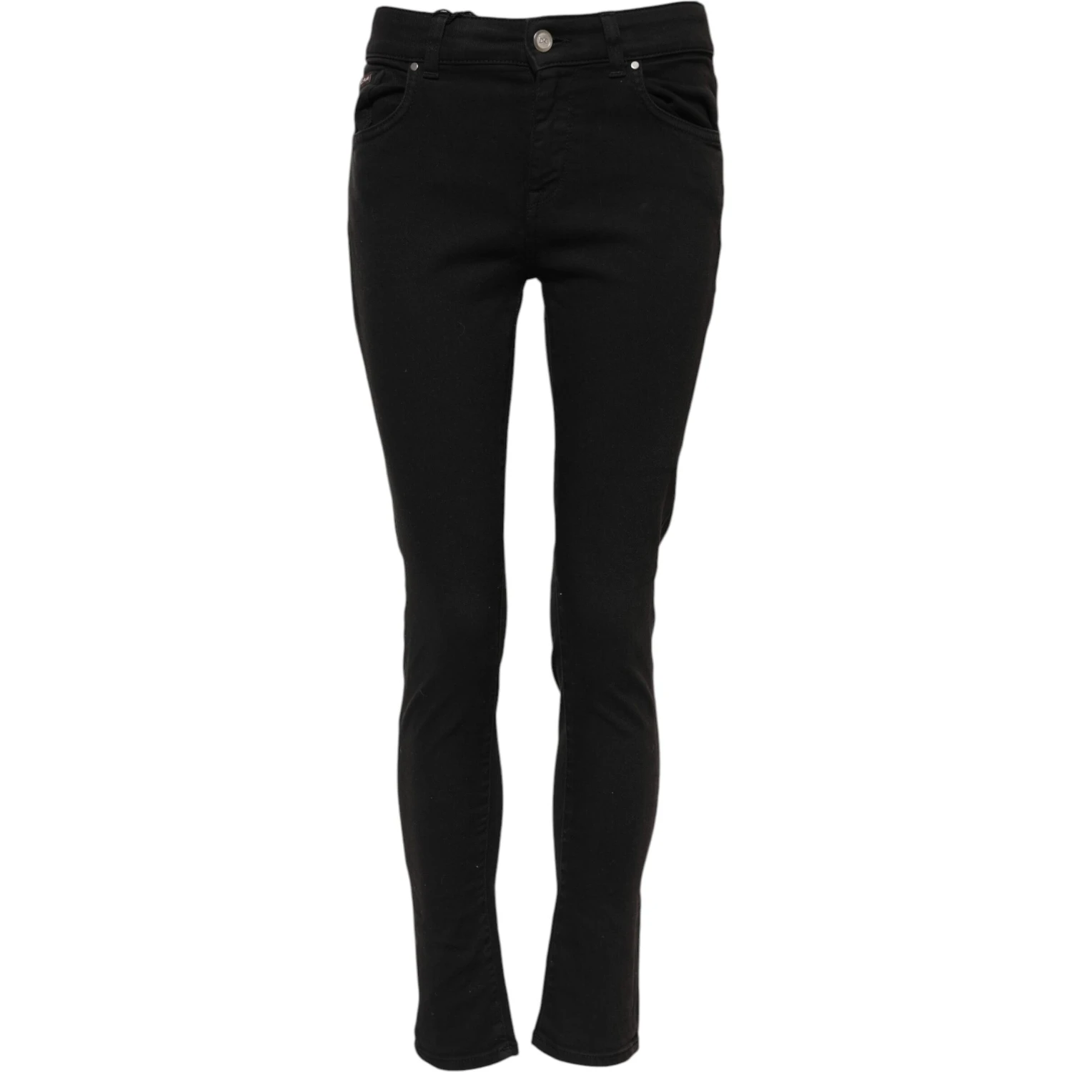 Black Cotton Skinny Mid Waisted Denim Jeans
