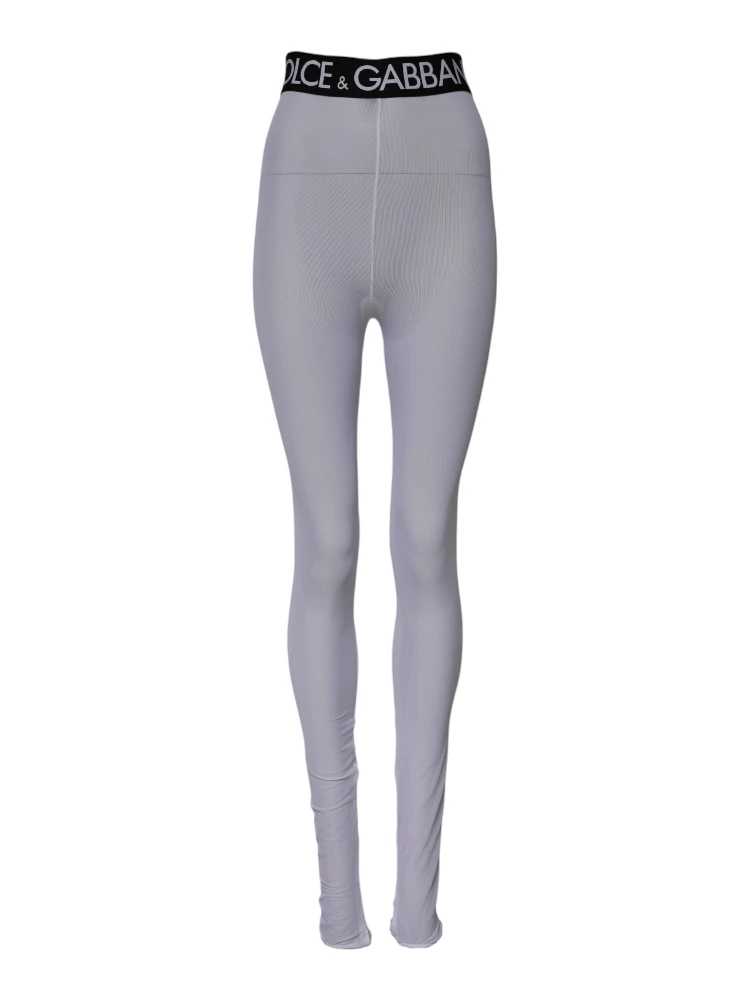 Gray Nylon DG Logo Mid Waisted Leggings Pants