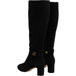 Black Suede Leather Knee High Boots Shoes