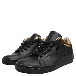 Black Gold Lace Up Low Top Women Sneakers Shoes