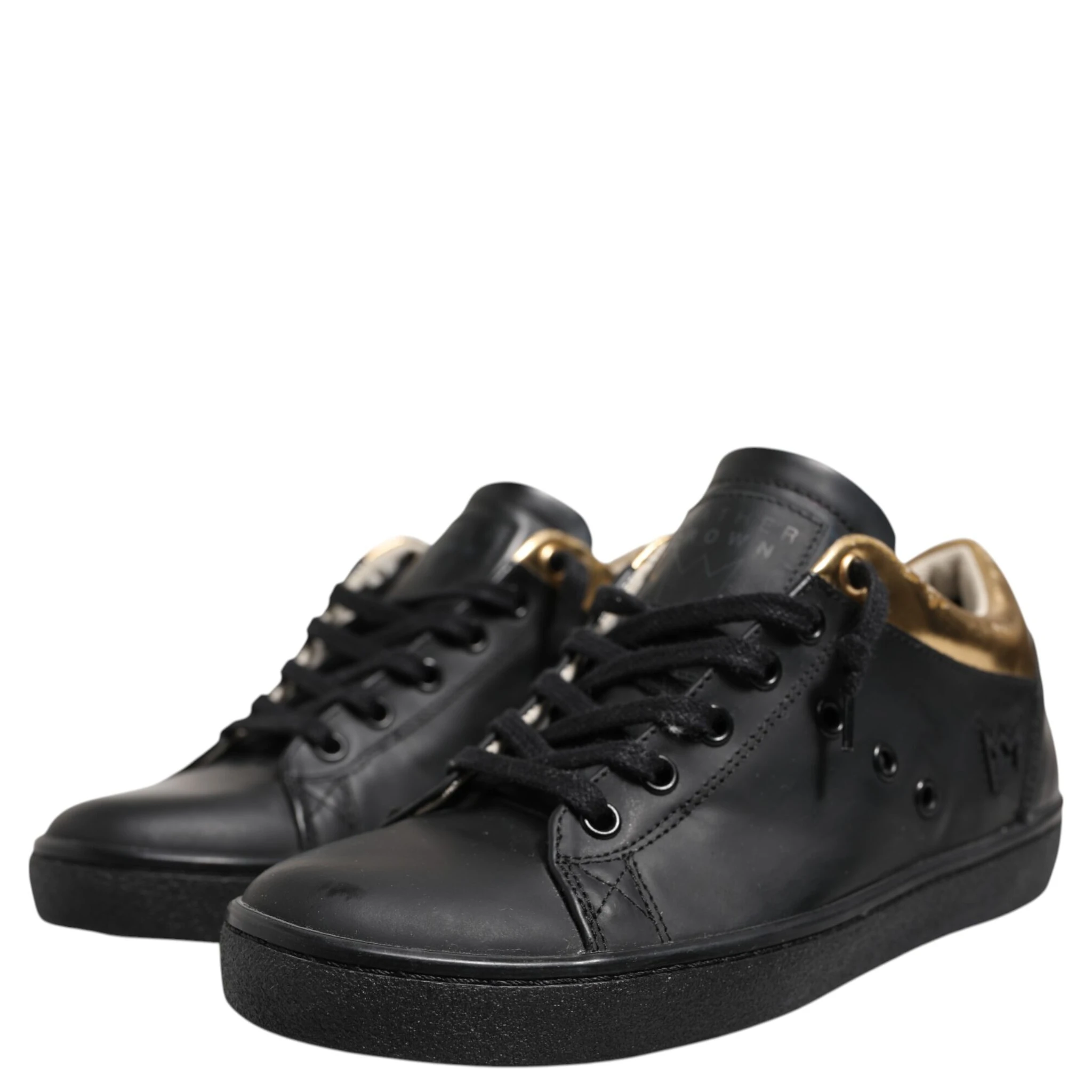 Black Gold Lace Up Low Top Women Sneakers Shoes