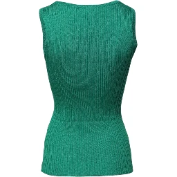 Green Silk Sleeveless Round Neck Tank Top