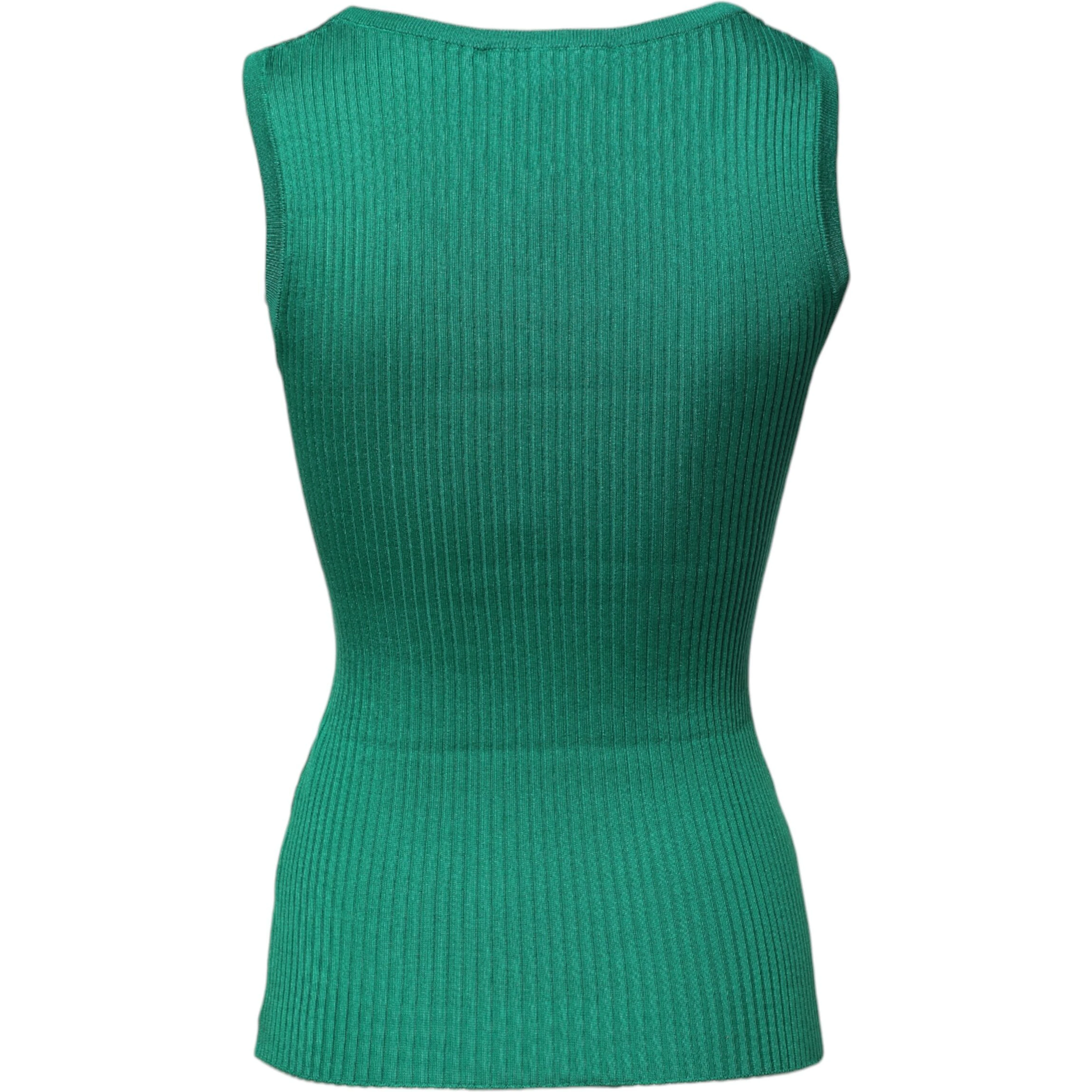 Green Silk Sleeveless Round Neck Tank Top
