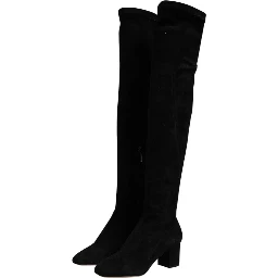 Black Suede Leather Knee High Boots Shoes