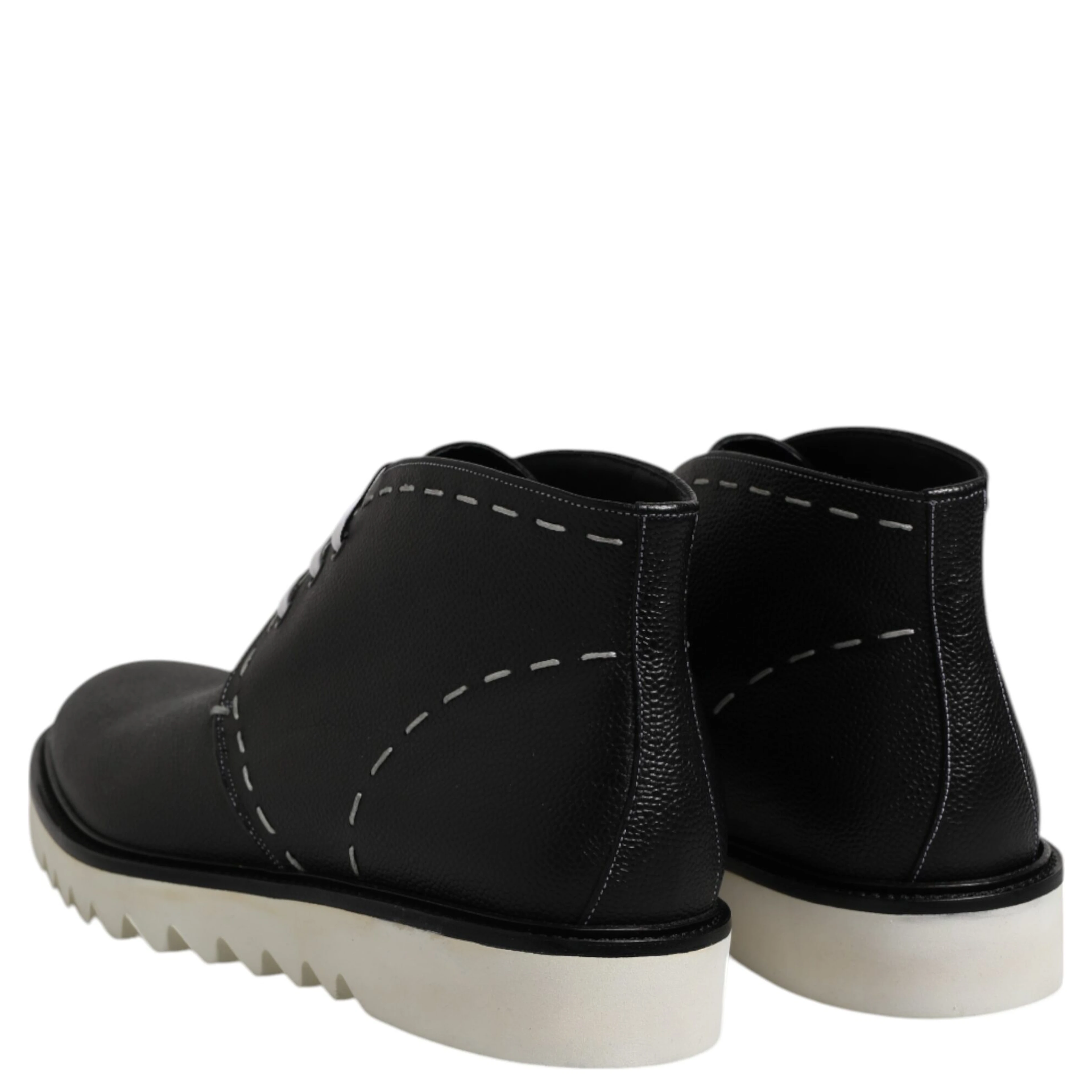 Black White Leather Ankle Boots Shoes