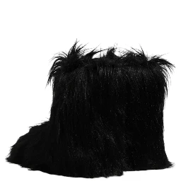 Black Faux Fur Mid Calf Boots Shoes