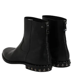 Black Leather Logo Ankle Boots Studded Shoes