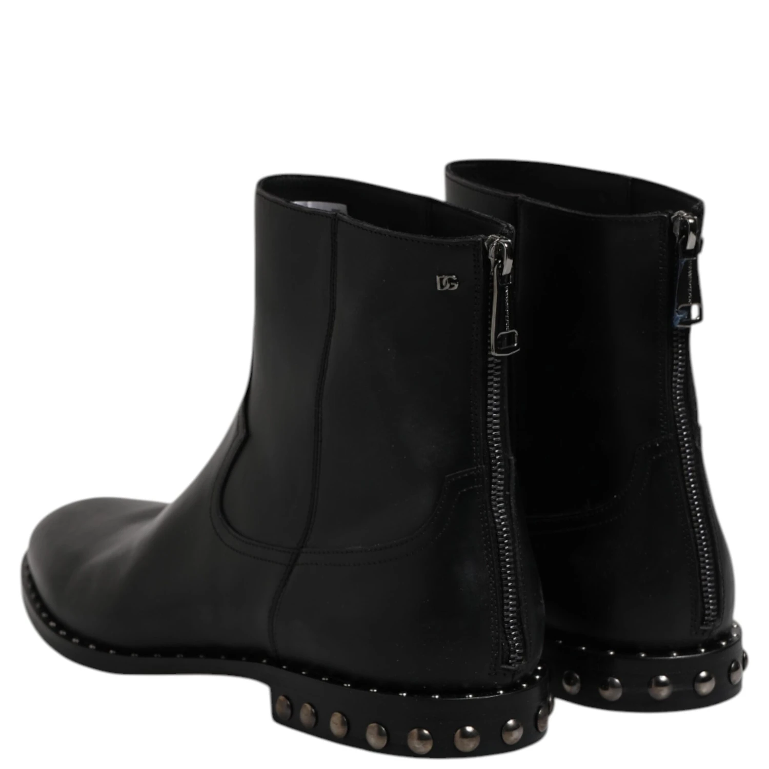 Black Leather Logo Ankle Boots Studded Shoes