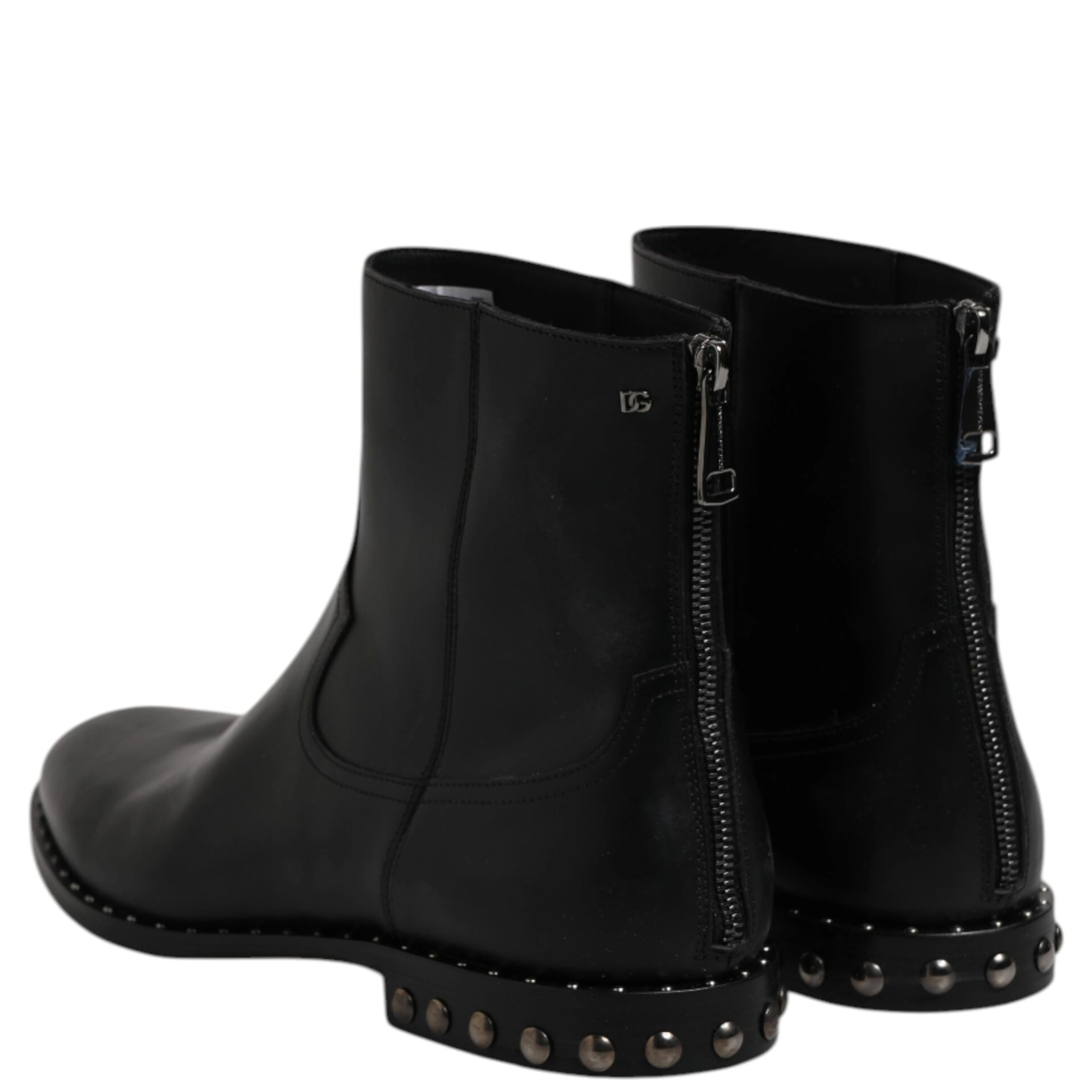 Black Leather Logo Ankle Boots Studded Shoes