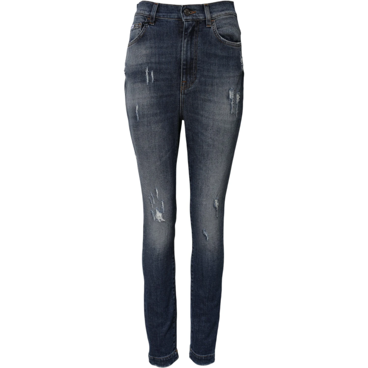 Blue Washed Cotton High Waisted Denim Jeans