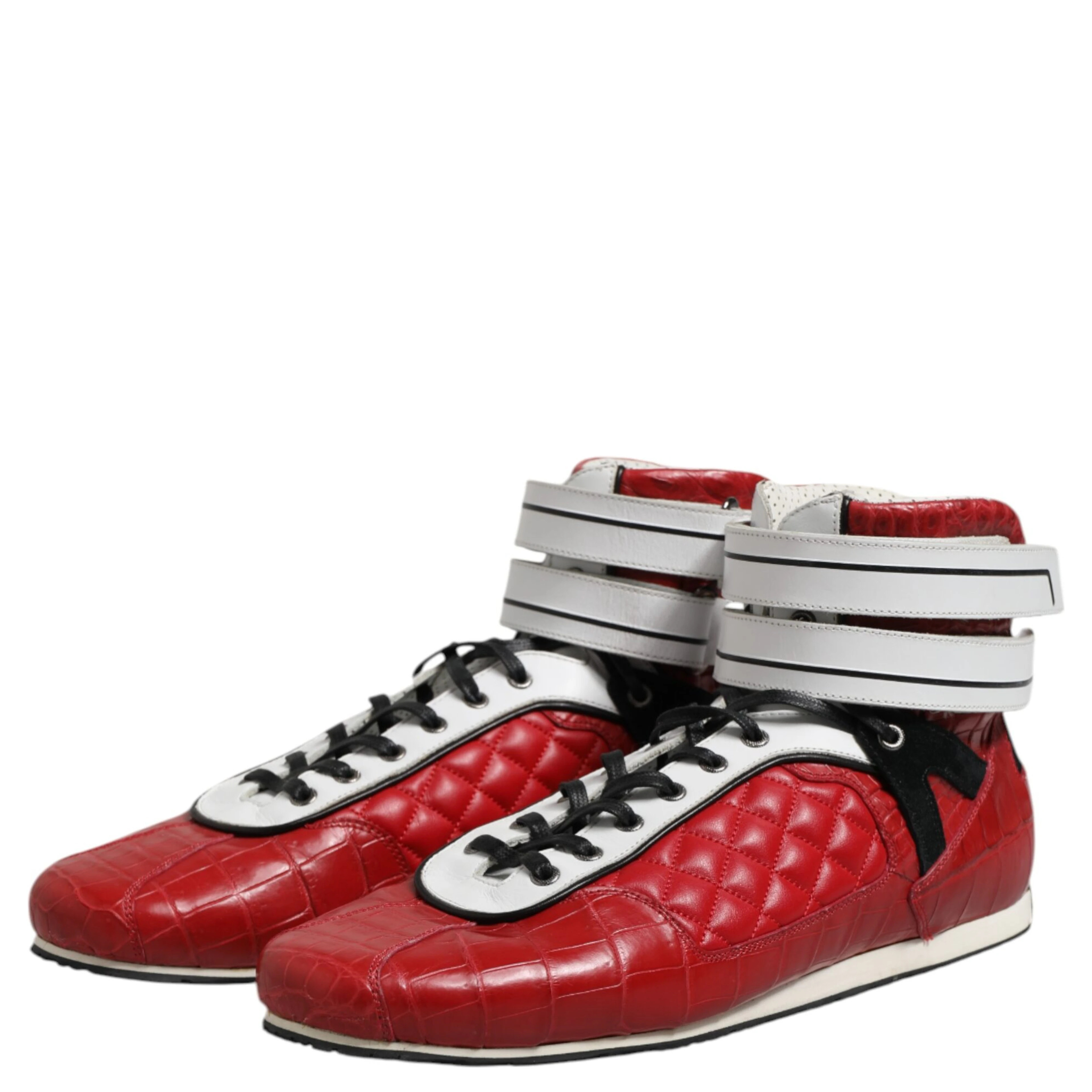 Red Quilted Leather Lace Up Sneakers Shoes